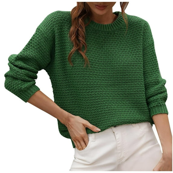 Women's Knitted Sweater Crewneck Long Sleeve Casual Comfy Fall Winter Clothes Pullover Sweaters Jumper Tops Ladies Clothes