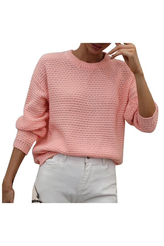 Women's Knitted Sweater Crewneck Long Sleeve Casual Comfy Fall Winter Clothes Pullover Sweaters Jumper Tops