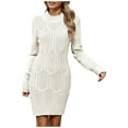 thumbnail image 1 of Women's Knitted Sweater Dress Long Sleeve Round Neck Beaded Details Wrapped Skirt Design Autumn Winter Fashion Casual Elegant Comfortable Soft Stretchy Warm Cozy Outfit, 1 of 2