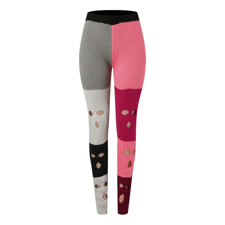 Women s Knitted Sweater Leggings Patchwork Color High Waisted Stretchy Pant Tight Trousers Walmart