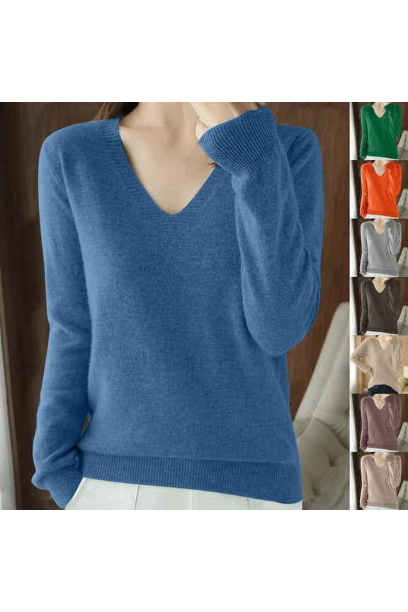 Women's Knitted Sweater Long Sleeved V Neck Pullover Sweater Top Loose Fit Warm Soft Casual Fashion Fall Winter Gift | CSEONE,Purple XL