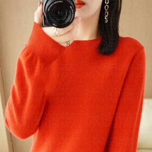 Women's Knitted Sweater Pullover Knitted Sweater Autumn and Winter New Crew Neck Sweater Women's Solid Color Long Sleeve Women's Thin Bottom Shirt