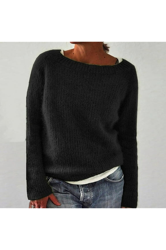 Women's Knitted Sweater Vintage Long Sleeve Boat Neck Retro Lightweight Pullover Top For Fall Winter