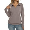 thumbnail image 1 of Women's Knitted Sweaters V Neck Lapel Long Sleeve Solid Color Pullover Tops Casual Lightweight Blouse Loose Fit (S, Gray), 1 of 5