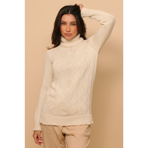 Women's Knitted Turtleneck Longsleeve ( Size: L | Color: Natural )