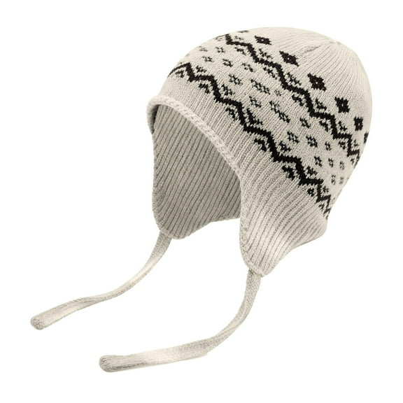 Women's Knitted Winter Hat with Ear Flaps, Geometric Pattern Warm Beanie with Adjustable Chin Strap, Thermal Hat for Hiking, Camping, and Outdoor Cold Weather Activities