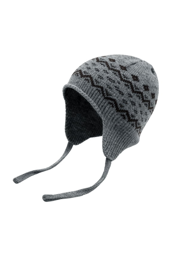 Women's Knitted Winter Hat with Ear Flaps, Geometric Pattern Warm Beanie with Adjustable Chin Strap, Thermal Hat for Hiking, Camping, and Outdoor Cold Weather Activities