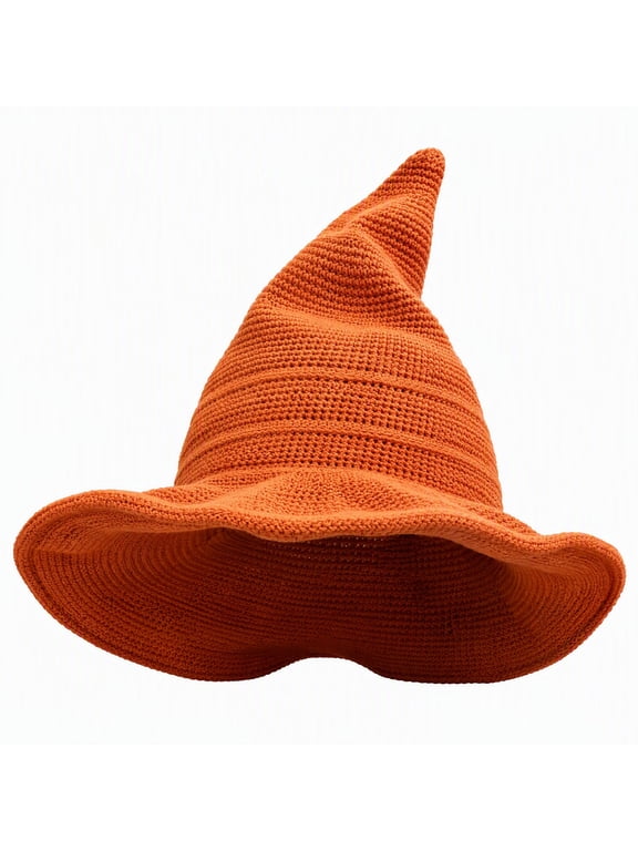 Women's Knitted Witch Hat, Wide-Brimmed Pointed Cone Wizard Hat, Soft Crochet Cosplay Costume Hat for Parties, Carnivals, and Photo Props