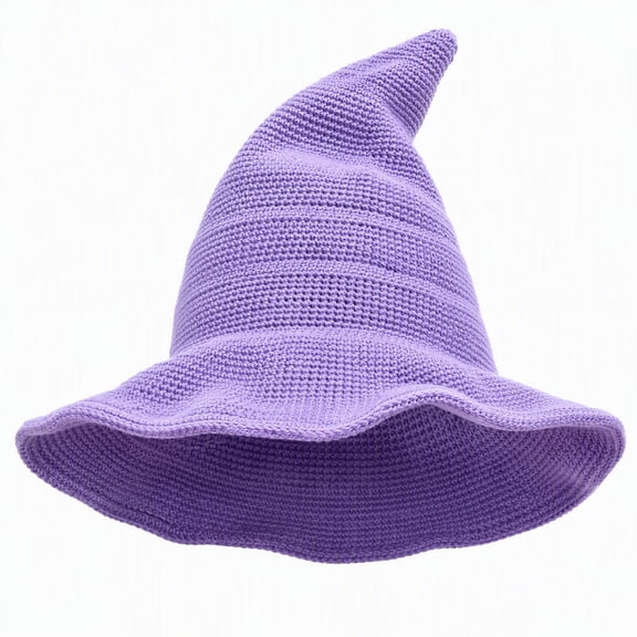 Women's Knitted Witch Hat, Wide-Brimmed Pointed Cone Wizard Hat, Soft Crochet Cosplay Costume Hat for Parties, Carnivals, and Photo Props