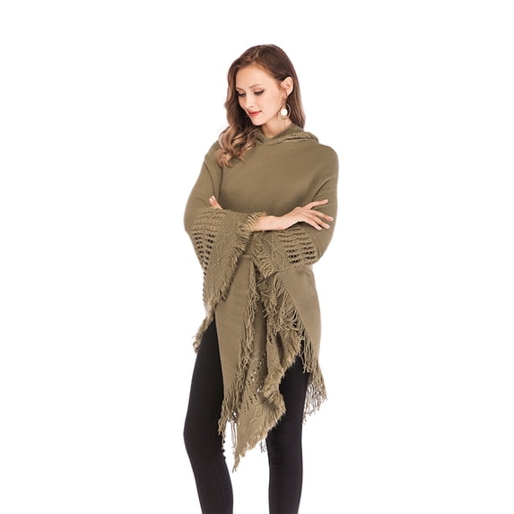 Women's Knitted Wrap Sweater Poncho Pullover Top Tassel Poncho Sweater Pullover Wrap Hoodies Sweater Tops Ponchos Shawls Capes