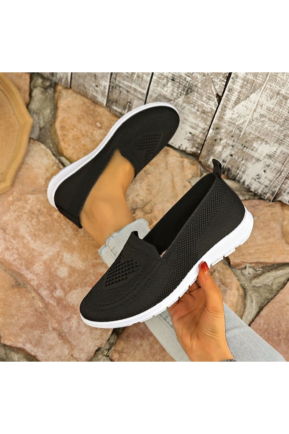 Women's Knitting Flat Shoes Fashion Casual Versatile Plus Size Slip-On Lightweight Comfortable Shoes Spring Summer Novel Trendy Wedge Flats Black 9