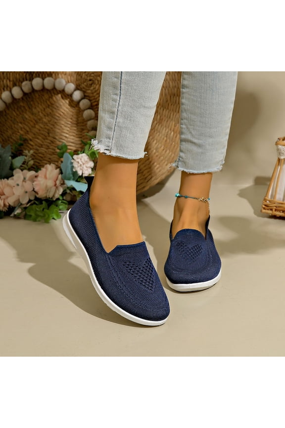 Women's Knitting Flat Shoes Fashion Casual Versatile Plus Size Slip-On Lightweight Comfortable Shoes Spring Summer Novel Trendy Wedge Flats Blue 9.5