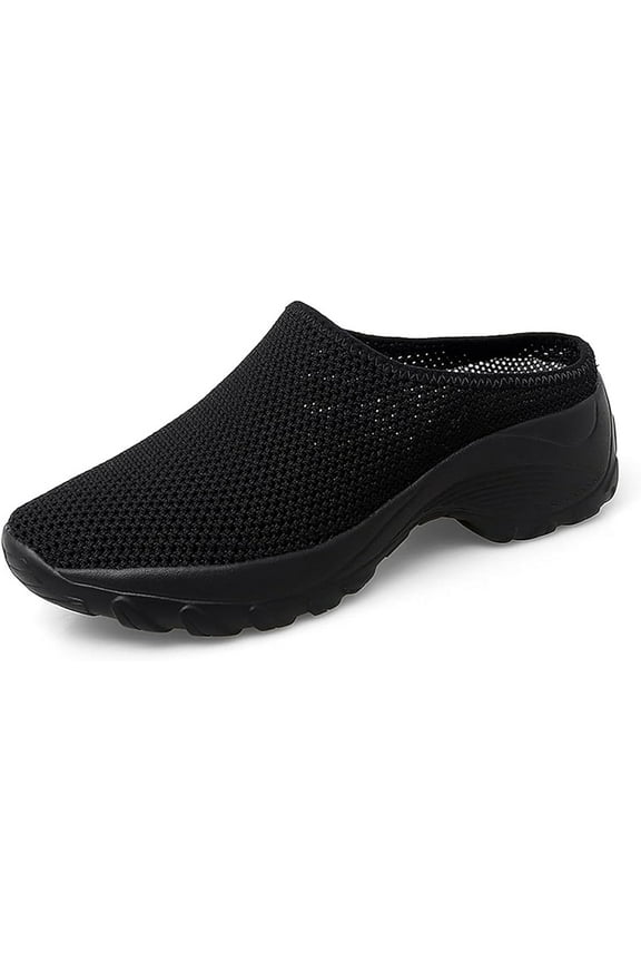 Women's Knitting Platform Orthopedic Clogs Mules Slip On Lightweight Breathable Arch Support Wedge Backless Sneakers Summer Outdoor Non-Slip Slipper Walking Shoes for Daily Work
