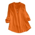 thumbnail image 1 of Women's Knot Long Sleeve Button Down V Neck Shirt - Loose Fit, Multicolor, Cotton, All-Season Casual Top, S-XXXL, 1 of 3