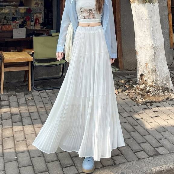 Women's Korea Sunray Pleat Skirt Elegant Purple Maxi Length Skirt 2025 Spring Summer Female Stretch Waist Maxi Length Skirt