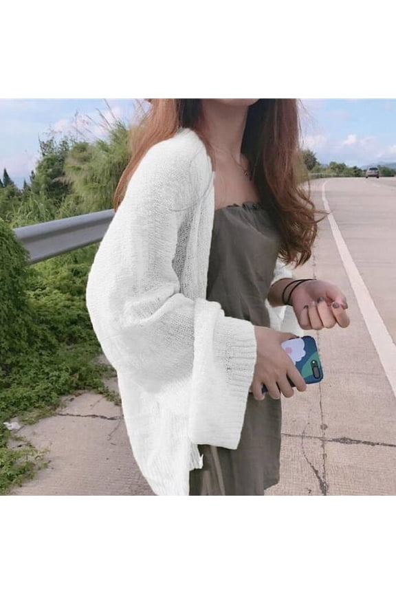 Women's Korean College Style Lazy Loose Sunscreen Cardigan Summer Sexy Knitting Cardigan Average Size