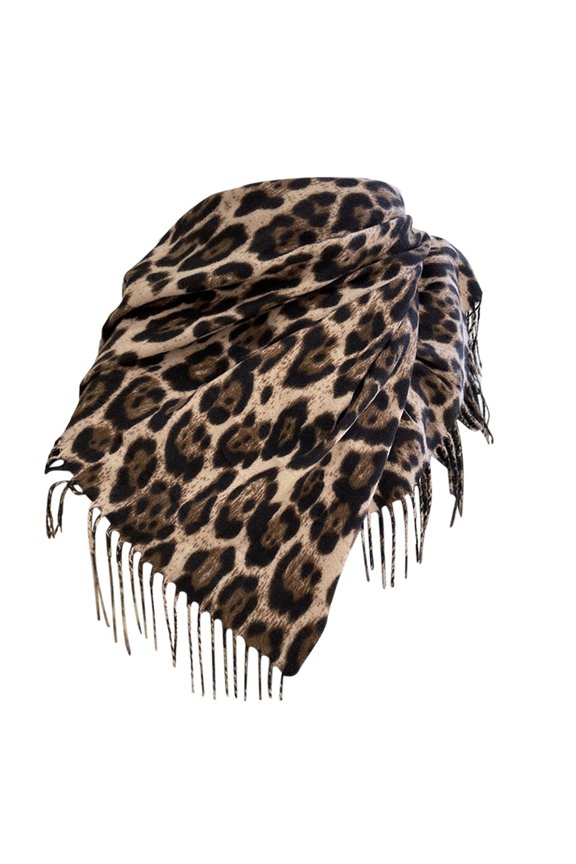 Women's Korean Retro Leopard Pattern Scarf with Fringes - Soft Warm Shawl for Fall Winter, Trendy Street Style Scarf for Ladies, Breathable & Lightweight