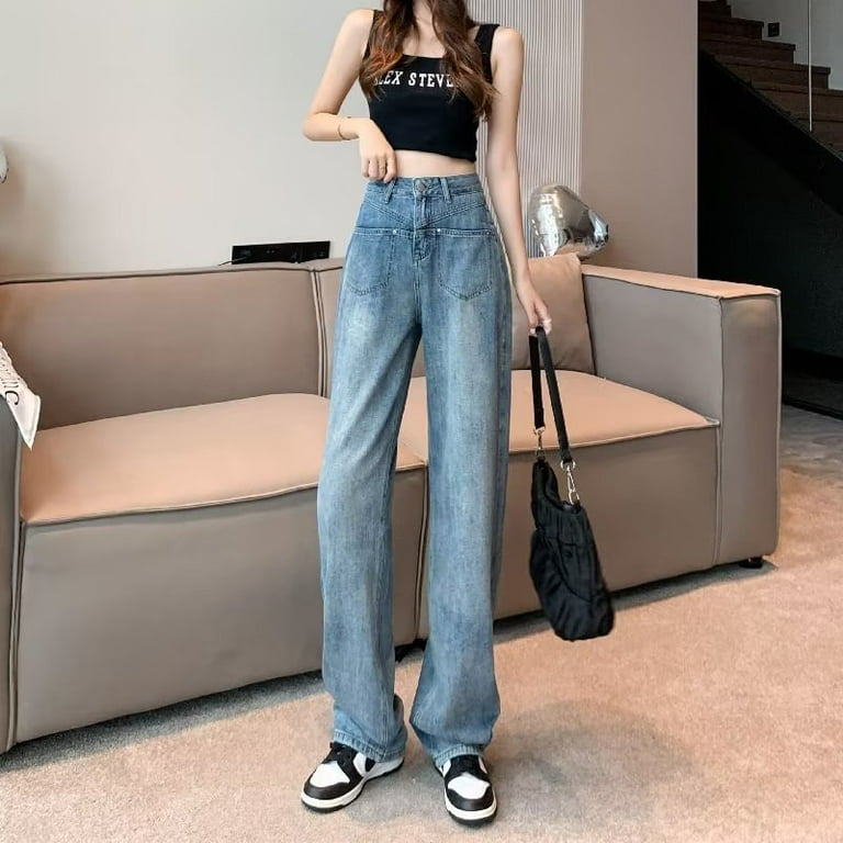 Women s Korean Style Casual Summer Thin High Waist Wide Leg Long Jeans with Niche Design and Loose Fit for a Sense of Fashion tzw Walmart
