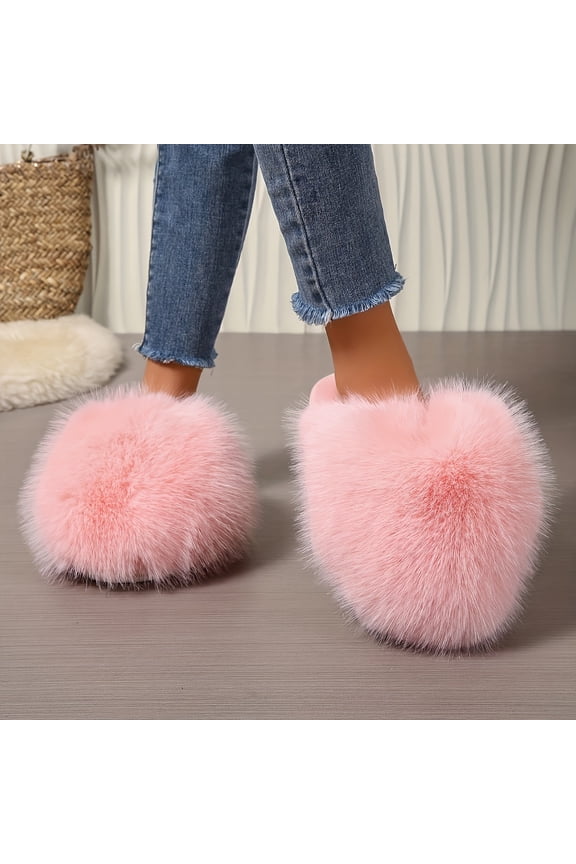 Women's Korean-Style Plush Faux- Slippers with Pom-Pom Hood - Non-Slip Rubber Sole & Cozy, All-Season /Outdoor Winter Warm House, Pink/Beige Elegant -like Moccasins