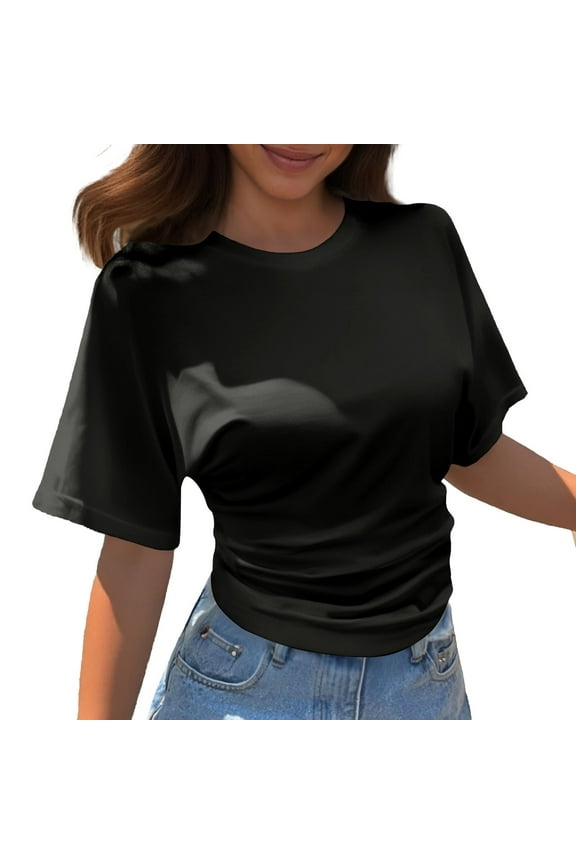 Women's Korean Style Round Neck Short Sleeve T-Shirt Summer Fashion Loose Fit Casual Top All Comfortable Tee