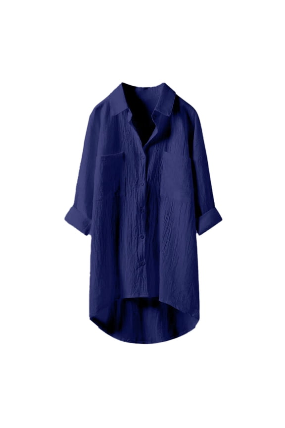 Women's Korean Style Solid Color Linen Shirt Loose, for Autumn, Polyester, XXXXL XXXXXL Sizes