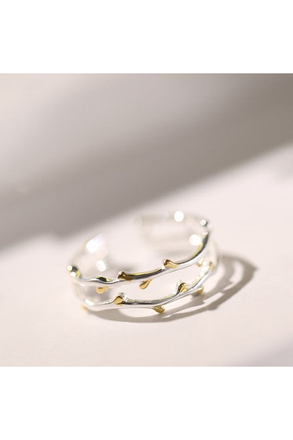 Women's Korean Style Star Copper Index Finger Ring, Electroplated, Non-Inlay, Sprouting Leaf Design