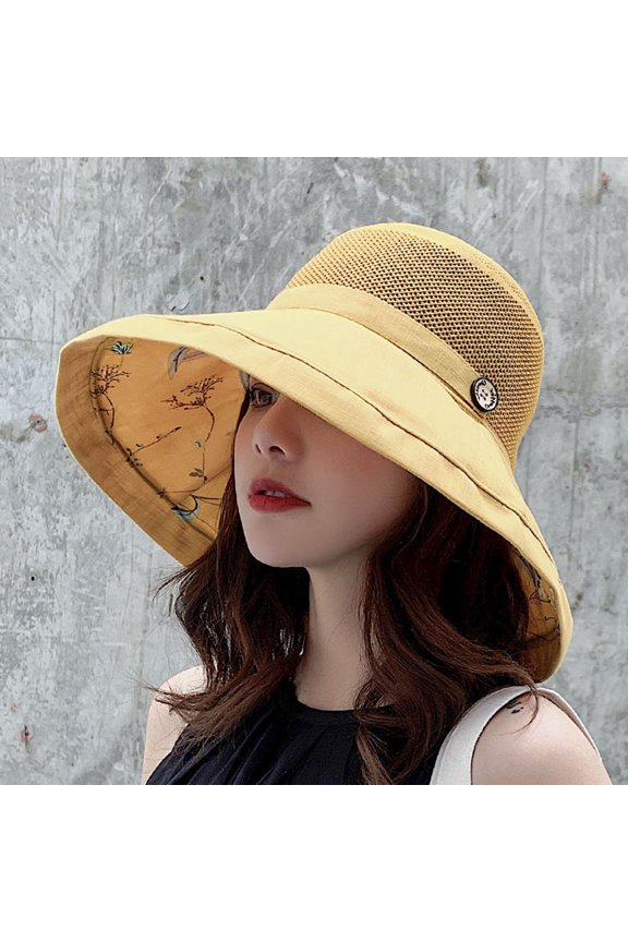 Women's Korean Style Wide Brim Sun Hat UPF50+ UV Protection Face Covering Breathable Versatile For Beach Travel Gardening Outdoor Yellow One Size