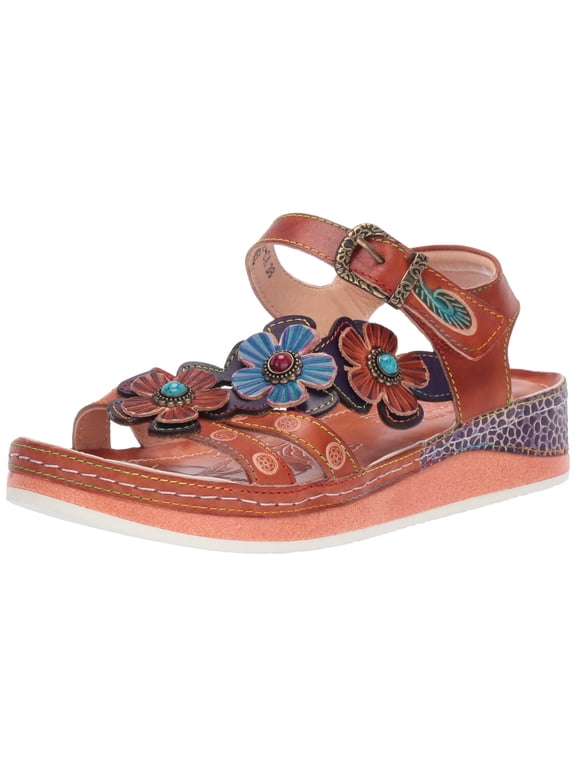 L'Artiste Goodie Hand-Painted Leather Floral Sandal