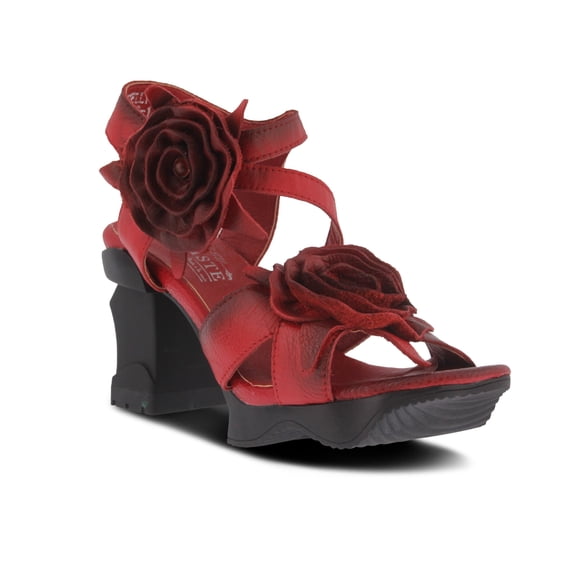 Spring Step L'Artiste Shelly – Women's Hand-Painted Floral Leather Platform Sandal with Adjustable Ankle Strap - Artistic Block Heel For Everyday Wear