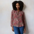 thumbnail image 1 of Women's LC Lauren Conrad Button Front Shirt Color: Red Brooke Fleurs Size: LARGE, 1 of 4