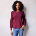 thumbnail image 1 of Women's LC Lauren Conrad Knit Top With High Buttons Cuffs Color: Red Silk Size: X SMALL, 1 of 4