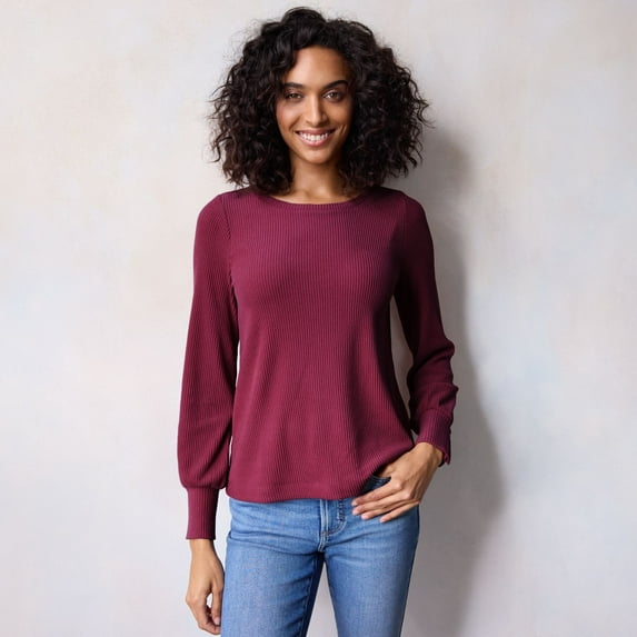 Women's LC Lauren Conrad Knit Top With High Buttons Cuffs Color: Red Silk Size: XX LARGE