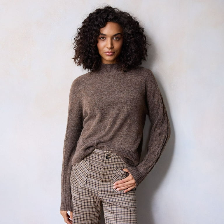 Women s LC Lauren Conrad Mockneck Pullover Sweater Color Brown Ll009 Size X SMALL Walmart