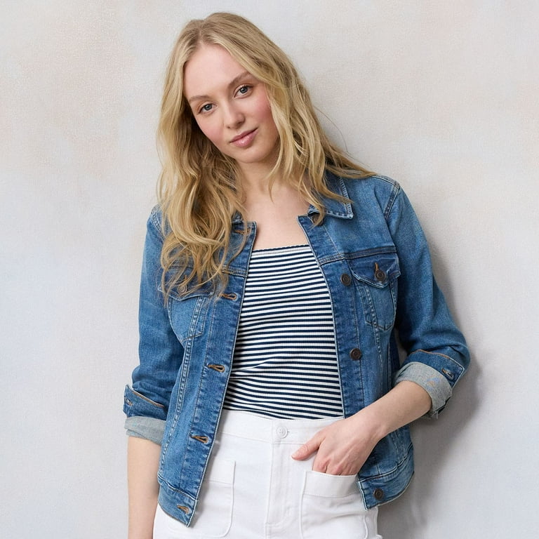 Women s LC Lauren Conrad New Core Denim Jacket Color Tate Wash Size LARGE