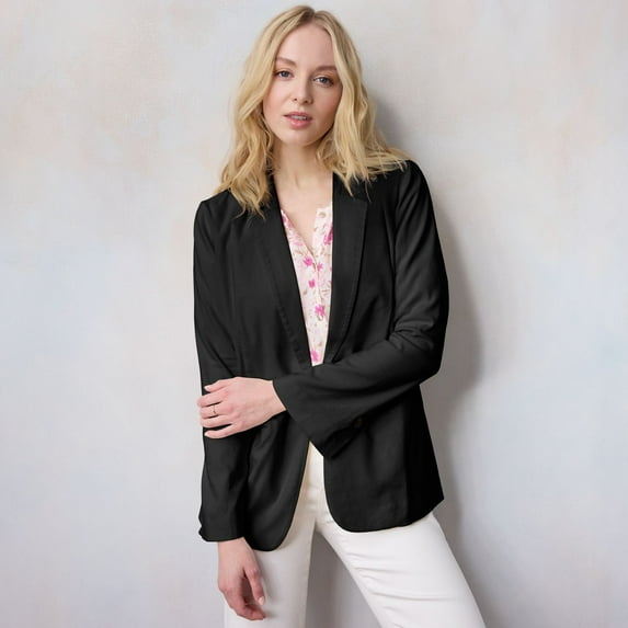 Women's LC Lauren Conrad Notch Collar 1-Button Blazer Jacket Color: Black Size: LARGE