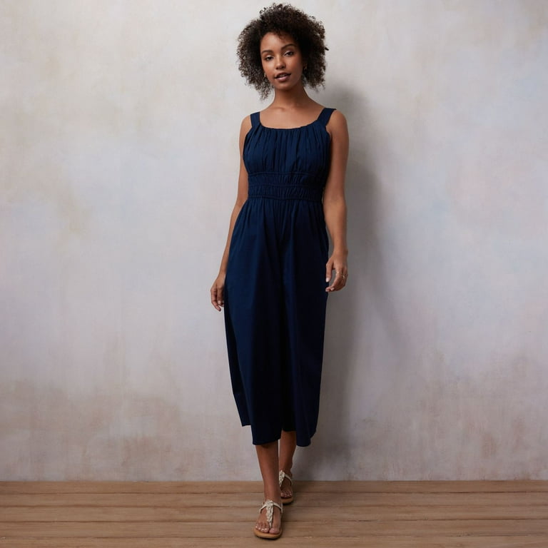 Women s LC Lauren Conrad Pleated Tank Jumpsuit Color Mineral Navy Size MEDIUM Walmart