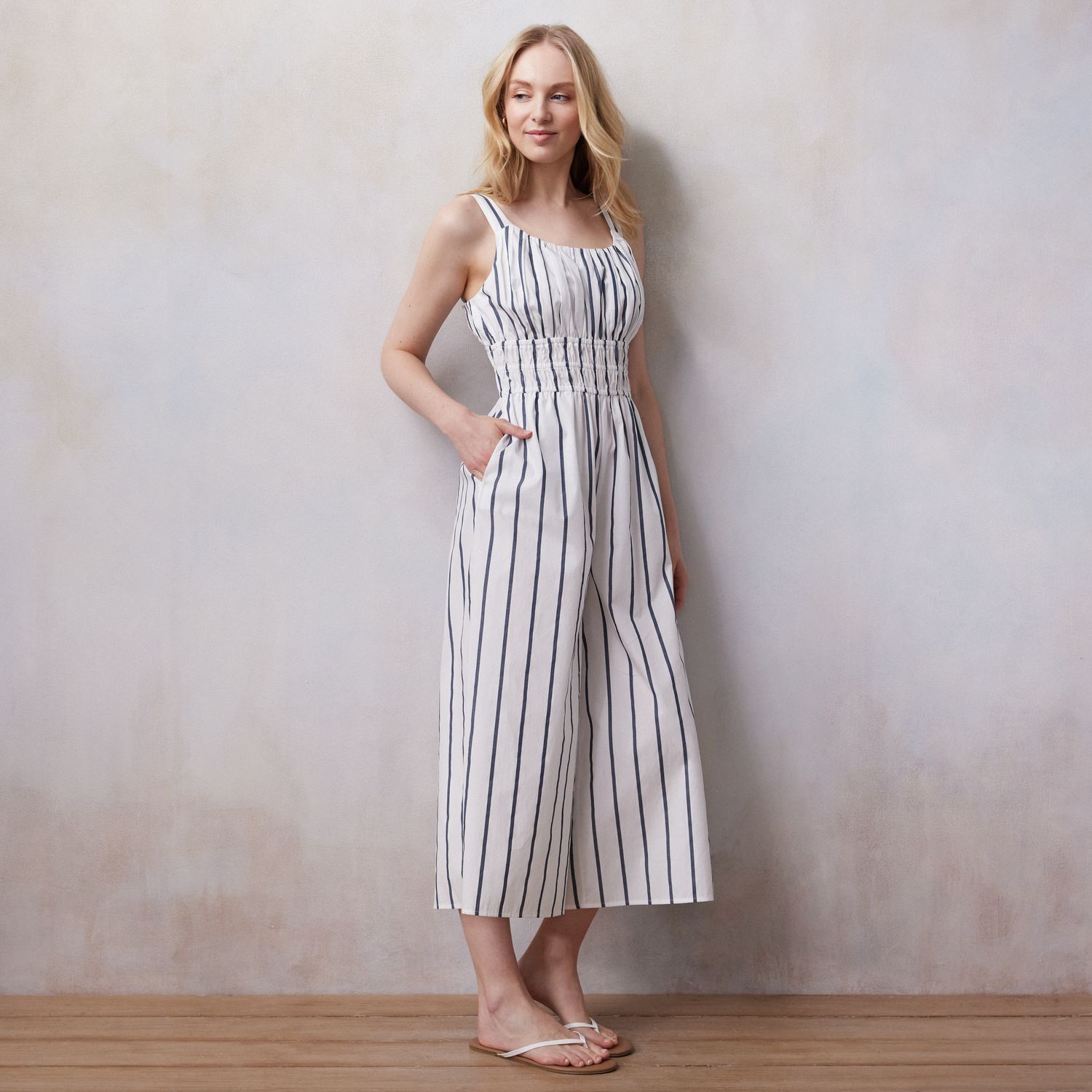 Women s LC Lauren Conrad Pleated Tank Jumpsuit Color White Georgia Stripe Size XX LARGE Walmart