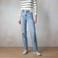 thumbnail image 1 of Women's LC Lauren Conrad Super High-Rise True Straight Jeans Color: Light Wash Size: 16, 1 of 4
