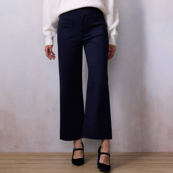 Women's LC Lauren Conrad Super High Rise Wide Leg Crop Pants Color: Blue Abundance Size: 0