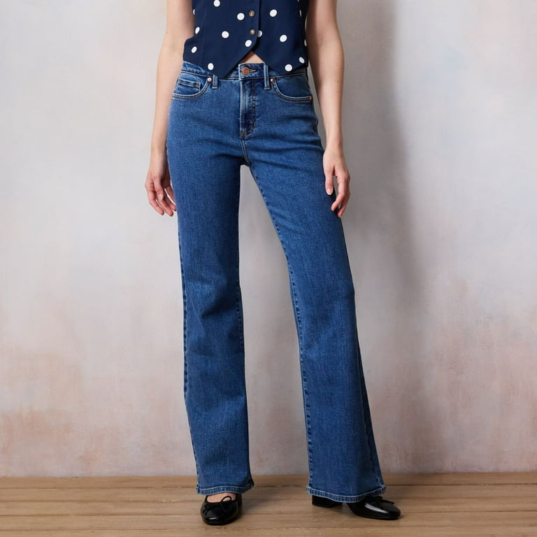 Women s LC Lauren Conrad Super High Waisted Flare Jeans Color Hazel Wash Size 14 Walmart