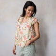 thumbnail image 1 of Women's LC Lauren Conrad Tie Front Ruffled V-Neck Shell Color: Ivory Bryn Botanical Size: SMALL, 1 of 4