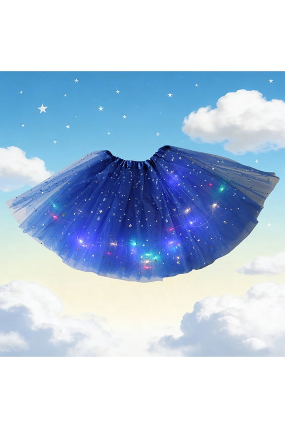 Women's LED Light Up Skirt with Glowing Stars, Tulle Party Skirt, Dance Costume, Battery Operated Skirt, Festival Rave Outfit, Prom Night Skirt Blue One Size