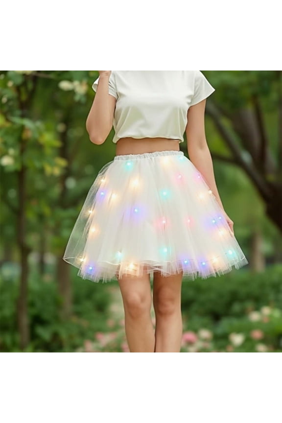 Women's LED Light Up Tulle Tutu Skirt Layered Elastic High Waist Fluffy Petticoat Skirt For Music Festival Glow Party Performance Costume Apparel