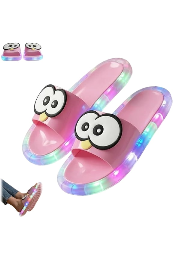 Women's LED Light up Slippers,Big Eyes Comfort Light-Up Sandals for Indoor House,Cute Open Toe Outdoor Non Slip Slippers