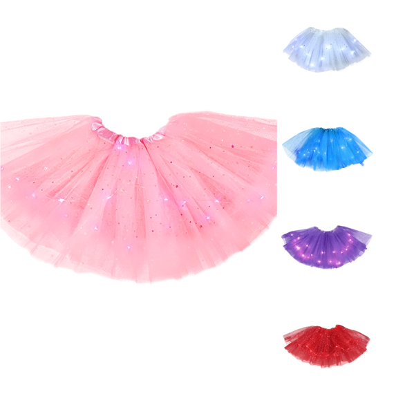 Women's LED Lights 3 Layer Of Mesh Puffy Skirt Ballerina Skirtes School Skirt One Size