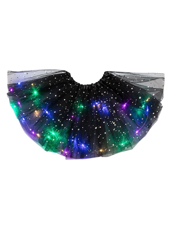 Women's LED Tulle Skirt, Glow in the Dark Puffy Tutu Skirt for Ballet Performances, Dance Recitals, and Rave Parties, Eye-Catching and Fluffy Stage Costume Black