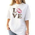 thumbnail image 1 of Women's LOVE Graphic T-Shirt, Short Sleeve Crew Neck Casual Tee, White, 1 of 8