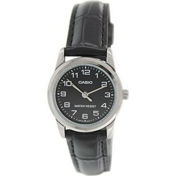 Women's LTPV001L-1B Black Leather Quartz Watch