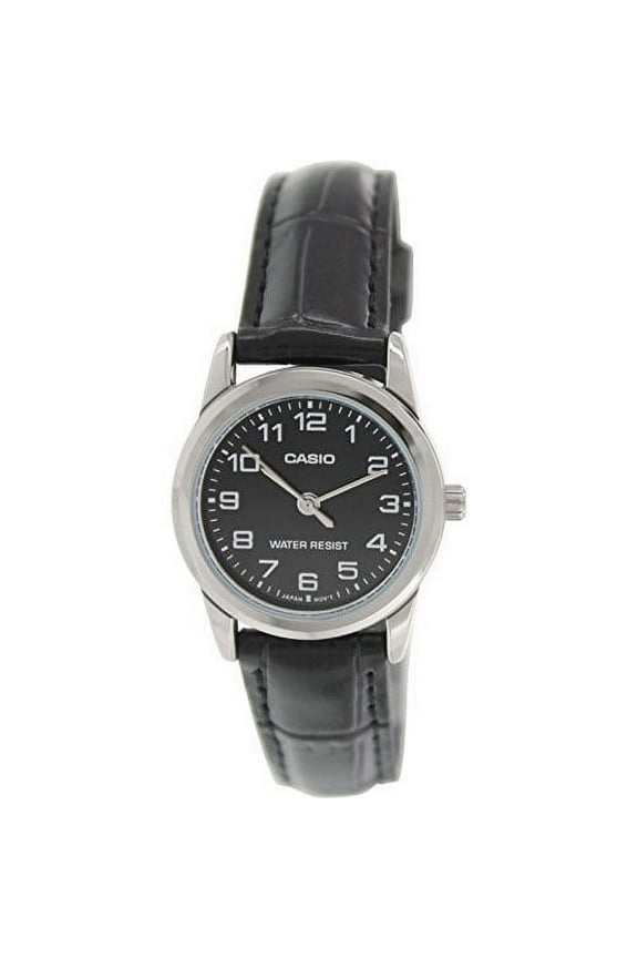 Women's LTPV001L-1B Black Leather Quartz Watch