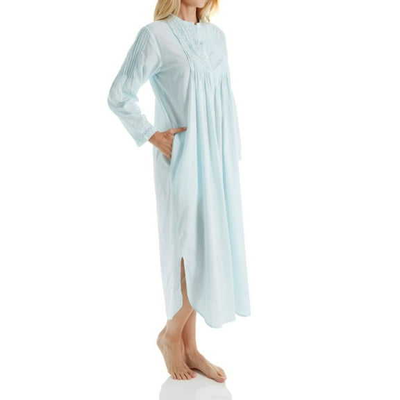 Women's La Cera 1060G 100% Cotton Woven Long Sleeve Nightgown (Blue L)